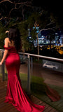Cifeeo-back to school outfits nye outfits Valentine's Day outfits Sexy Mermaid Off The Shoulder Satin Red Prom Dresses Long Party Dress CIF2219