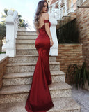 Cifeeo-back to school outfits nye outfits Valentine's Day outfits Sexy Mermaid Off The Shoulder Satin Burgundy Prom Dresses Long Party Dress CIF2220