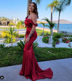 Cifeeo-back to school outfits nye outfits Valentine's Day outfits Sexy Mermaid Off The Shoulder Satin Burgundy Prom Dresses Long Party Dress CIF2220