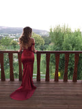 Cifeeo-back to school outfits nye outfits Valentine's Day outfits Sexy Mermaid Off The Shoulder Satin Burgundy Prom Dresses Long Party Dress CIF2220