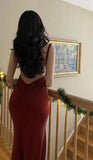 Cifeeo-back to school outfits nye outfits Valentine's Day outfits Sexy Mermaid Spaghetti Straps Satin Burgundy Prom Dresses Long Party Dress CIF2223