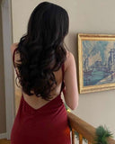 Cifeeo-back to school outfits nye outfits Valentine's Day outfits Sexy Mermaid Spaghetti Straps Satin Burgundy Prom Dresses Long Party Dress CIF2223