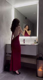 Cifeeo-back to school outfits nye outfits Valentine's Day outfits Sexy Mermaid Halter Satin Burgundy Prom Dresses Long Party Dress CIF2224