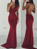 Cifeeo-back to school outfits nye outfits Valentine's Day outfits Sexy Mermaid Spaghetti Straps Satin Burgundy Prom Dresses Long Party Dress CIF2226