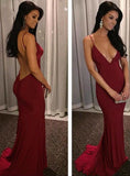 Cifeeo-back to school outfits nye outfits Valentine's Day outfits Sexy Mermaid Spaghetti Straps Satin Burgundy Prom Dresses Long Party Dress CIF2228