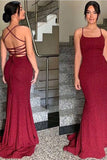 Cifeeo-back to school outfits nye outfits Valentine's Day outfits Sexy Mermaid Spaghetti Straps Sequin Burgundy Prom Dresses Long Party Dress CIF2229