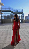 Cifeeo-back to school outfits nye outfits Valentine's Day outfits Sexy Mermaid Spaghetti Straps Red Satin Prom Dresses Long Party Dress CIF2234