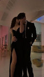 Cifeeo-back to school outfits nye outfits Valentine's Day outfits Sexy Mermaid Spaghetti Straps Black Slit Prom Dresses Long Party Dress CIF2244