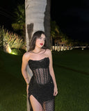Cifeeo-back to school outfits nye outfits Valentine's Day outfits Sexy Mermaid Sweetheart Sequin Black Slit Prom Dresses Long Party Dress CIF2247