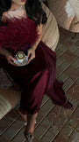Cifeeo-back to school outfits nye outfits Valentine's Day outfits Sexy Sheath Strapless Burgundy Long Prom Dresses With Feathers Party Dress CIF2260