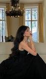 Cifeeo-back to school outfits nye outfits Valentine's Day outfits Pretty A line Strapless Black Long Prom Dresses Party Dress CIF2261