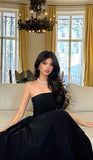 Cifeeo-back to school outfits nye outfits Valentine's Day outfits Pretty A line Strapless Black Long Prom Dresses Party Dress CIF2261