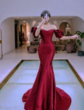 Cifeeo-back to school outfits nye outfits Valentine's Day outfits Sexy Mermaid Off The Shoulder Short Sleeves Red Long Prom Dresses Party Dress CIF2268