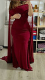 Cifeeo-back to school outfits nye outfits Valentine's Day outfits Sexy Mermaid Off The Shoulder Short Sleeves Burgundy Long Prom Dresses Party Dress CIF2271