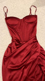 Cifeeo-back to school outfits nye outfits Valentine's Day outfits Sexy Mermaid Red Satin Spaghetti Straps Prom Dresses Long Party Dress CIF2272