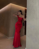 Cifeeo-back to school outfits nye outfits Valentine's Day outfits Pretty Mermaid One Shoulder Red Satin Prom Dresses Long Party Dress CIF2276