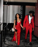 Cifeeo-back to school outfits nye outfits Valentine's Day outfits Sexy Mermaid Strapless Slit Red Sequin Prom Dresses Long Party Dress CIF2290