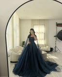 Cifeeo-back to school outfits nye outfits Valentine's Day outfits Sexy Ball Gown Navy Blue Tulle Long Sequin Prom Dresses Long Party Dress CIF2292