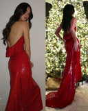 Cifeeo-back to school outfits nye outfits Valentine's Day outfits Pretty Mermaid Strapless Sequin Red Prom Dresses Long Party Dress CIF2298