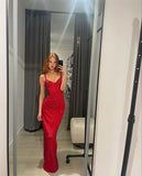Cifeeo-back to school outfits nye outfits Valentine's Day outfits Pretty Mermaid Straps Sequin Red Prom Dresses Long Party Dress CIF2300
