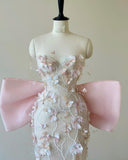 Cifeeo-back to school outfits nye outfits Valentine's Day outfits Sexy Mermaid Strapless Pink Sequin Long Floral Prom Dresses Party Dress CIF2319