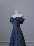 Cifeeo-back to school outfits nye outfits Valentine's Day outfits Pretty A Line Off The Shoulder Blue Sequin Long Prom Dresses Evening Gowns CIF2328