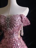Cifeeo-back to school outfits nye outfits Valentine's Day outfits Pretty A Line Off The Shoulder Pink Sequin Long Prom Dresses Evening Gowns CIF2329