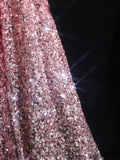 Cifeeo-back to school outfits nye outfits Valentine's Day outfits Pretty A Line Off The Shoulder Pink Sequin Long Prom Dresses Evening Gowns CIF2329