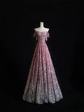 Cifeeo-back to school outfits nye outfits Valentine's Day outfits Pretty A Line Off The Shoulder Pink Sequin Long Prom Dresses Evening Gowns CIF2329