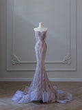Cifeeo-back to school outfits nye outfits Valentine's Day outfits Pretty Mermaid Strapless Lilac Sequin Beads Long Prom Dresses Formal Evening Dress CIF2334