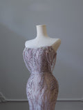 Cifeeo-back to school outfits nye outfits Valentine's Day outfits Pretty Mermaid Strapless Lilac Sequin Beads Long Prom Dresses Formal Evening Dress CIF2334