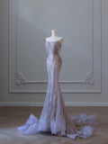 Cifeeo-back to school outfits nye outfits Valentine's Day outfits Pretty Mermaid Strapless Lilac Sequin Beads Long Prom Dresses Formal Evening Dress CIF2334