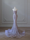 Cifeeo-back to school outfits nye outfits Valentine's Day outfits Pretty Mermaid Strapless Lilac Sequin Beads Long Prom Dresses Formal Evening Dress CIF2334