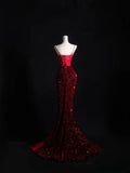 Cifeeo-back to school outfits nye outfits Valentine's Day outfits Pretty Mermaid Spaghetti Straps Sequin Beads Burgundy Long Prom Dresses Formal Evening Dress CIF2337