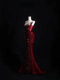 Cifeeo-back to school outfits nye outfits Valentine's Day outfits Pretty Mermaid Spaghetti Straps Sequin Beads Burgundy Long Prom Dresses Formal Evening Dress CIF2337