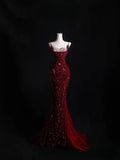 Cifeeo-back to school outfits nye outfits Valentine's Day outfits Pretty Mermaid Spaghetti Straps Sequin Beads Burgundy Long Prom Dresses Formal Evening Dress CIF2337