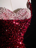 Cifeeo-back to school outfits nye outfits Valentine's Day outfits Pretty Mermaid Spaghetti Straps Sequin Beads Burgundy Long Prom Dresses Formal Evening Dress CIF2337