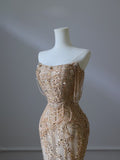 Cifeeo-back to school outfits nye outfits Valentine's Day outfits Pretty Mermaid Strapless Gold Sequin Beads Long Prom Dresses Formal Evening Dress CIF2342