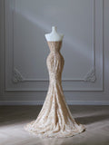 Cifeeo-back to school outfits nye outfits Valentine's Day outfits Pretty Mermaid Strapless Gold Sequin Beads Long Prom Dresses Formal Evening Dress CIF2342