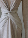 Cifeeo-back to school outfits nye outfits Valentine's Day outfits Pretty Mermaid V Neckline Sequin Long Sleeves Ruffles Long Prom Dresses Formal Evening Dress CIF2345