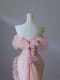 Cifeeo-back to school outfits nye outfits Valentine's Day outfits Pretty Mermaid Off The Shoulder Pink Sequin Long Prom Dresses Evening Gowns CIF2346