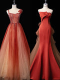 Cifeeo-back to school outfits nye outfits Valentine's Day outfits Pretty Mermaid Strapless Satin Long Rust Red Ruffles Long Prom Dresses Formal Evening Dress CIF2354