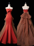 Cifeeo-back to school outfits nye outfits Valentine's Day outfits Pretty Mermaid Strapless Satin Long Rust Red Ruffles Long Prom Dresses Formal Evening Dress CIF2354