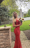 Cifeeo-back to school outfits nye outfits Valentine's Day outfits Beautiful Mermaid Spaghetti Straps Red Sequin Long Party Dresses Prom Dress CIF2371