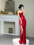 Cifeeo-back to school outfits nye outfits Valentine's Day outfits Sexy Sheath Spaghetti Straps Maxi Long Party Red Prom Dresses Evening Dress CIF2375