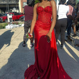 Cifeeo-back to school outfits nye outfits Valentine's Day outfits Pretty Mermaid Spaghetti Straps Slit Red Satin Prom Dresses Long Party Dress CIF2386