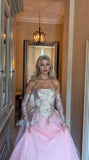 Cifeeo-back to school outfits nye outfits Valentine's Day outfits Pretty Ball Gown Strapless Pink Long Lace Prom Dresses Formal Evening Dress CIF2393