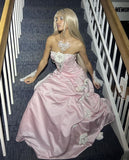 Cifeeo-back to school outfits nye outfits Valentine's Day outfits Pretty Ball Gown Strapless Pink Long Satin Prom Dresses Formal Evening Dress CIF2394
