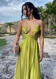Cifeeo-back to school outfits nye outfits Valentine's Day outfits Pretty A Line Halter Green Long Satin Prom Dresses Formal Evening Dress CIF2400