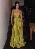Cifeeo-back to school outfits nye outfits Valentine's Day outfits Pretty A Line Halter Green Long Satin Prom Dresses Formal Evening Dress CIF2400
